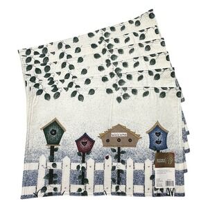 NEW Birdhouse Fabric Placemats SET OF 6 Home Trends Picket Fence Farmhouse VTG‎